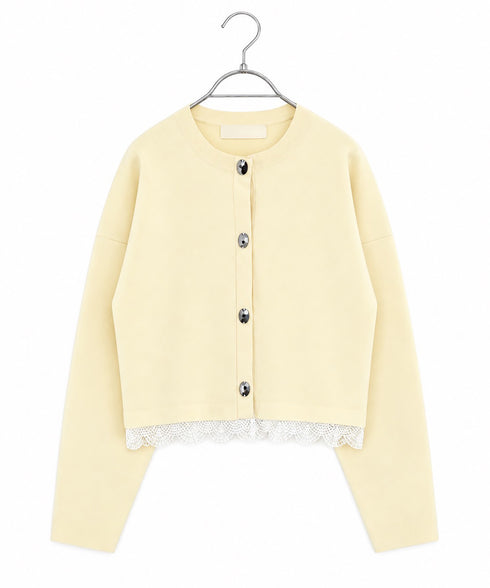 10/16発売予定 polyester milano rib scallop-lace hem cardigan