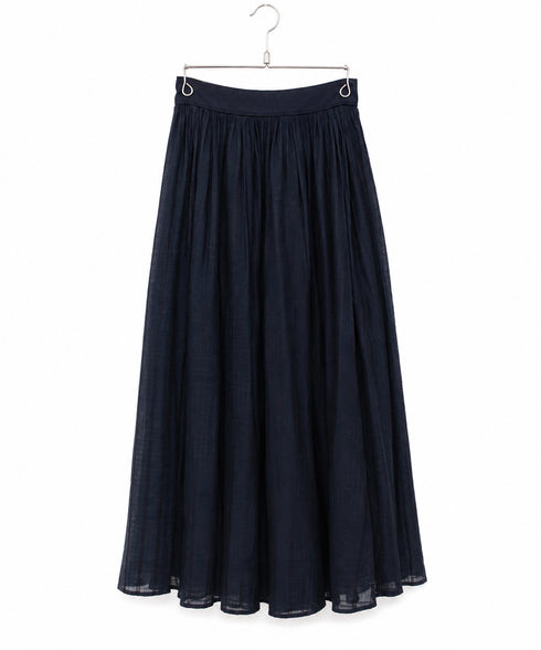 sheer check tuck gather skirt