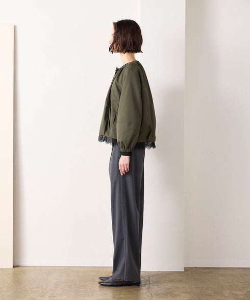 scallop-lace hem twill blouson