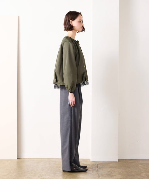 scallop-lace hem twill blouson