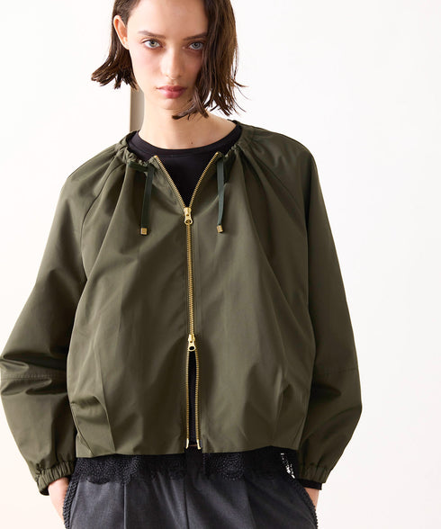 scallop-lace hem twill blouson