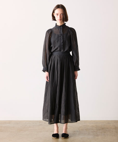 sheer velour volume sleeve blouse