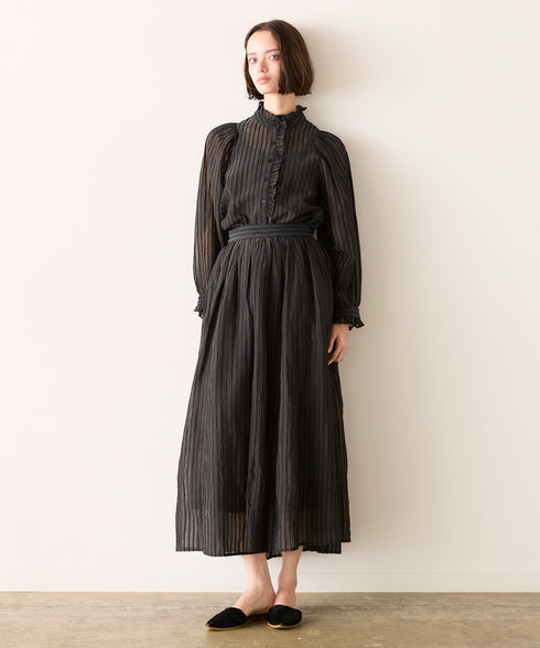 sheer velour volume sleeve blouse