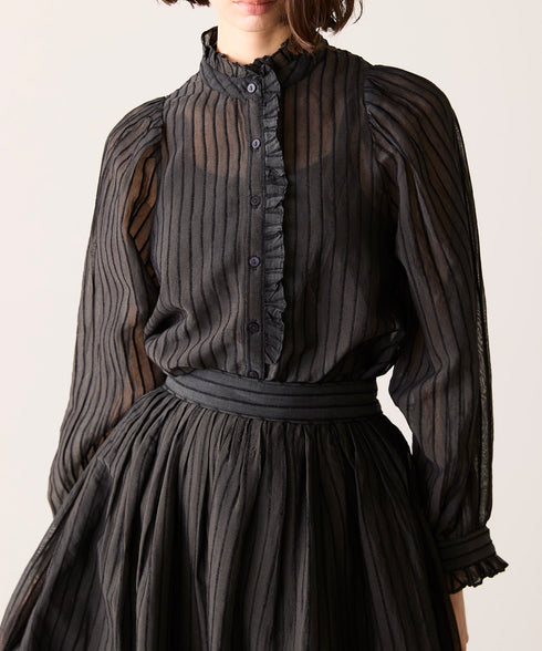 sheer velour volume sleeve blouse