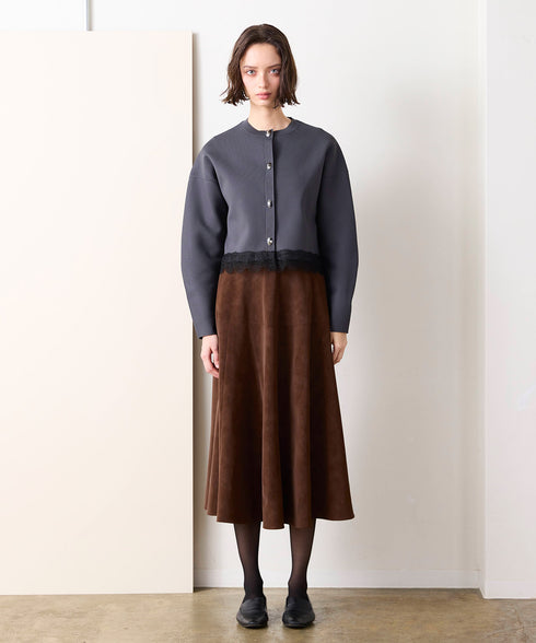 10/16発売予定 polyester milano rib scallop-lace hem cardigan