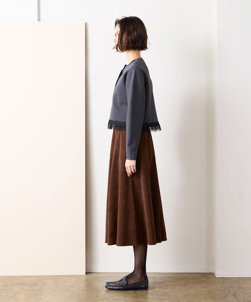 10/16発売予定 polyester milano rib scallop-lace hem cardigan