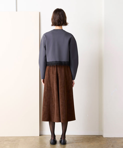 10/16発売予定 polyester milano rib scallop-lace hem cardigan