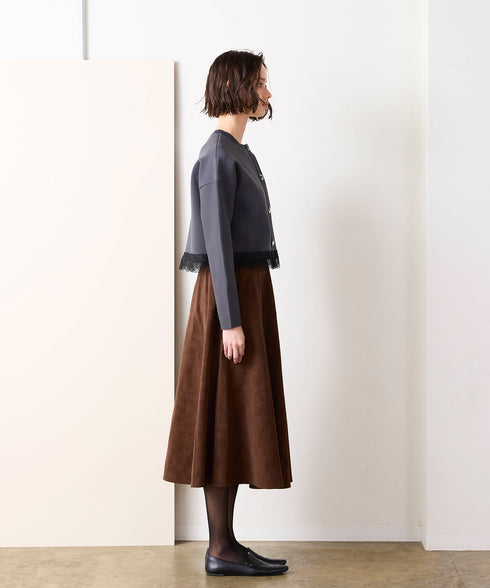 10/16発売予定 polyester milano rib scallop-lace hem cardigan