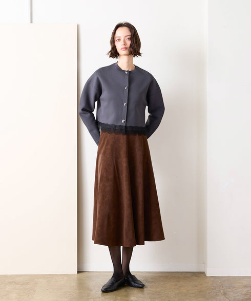 10/16発売予定 polyester milano rib scallop-lace hem cardigan