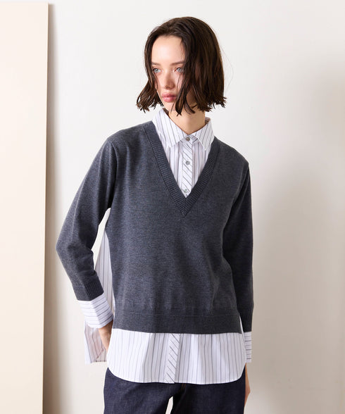 striped shirt layered knit top