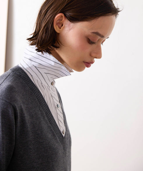 striped shirt layered knit top