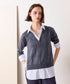 striped shirt layered knit top