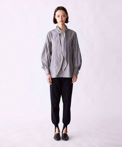 【SOI-MeME】stripe embroidery tie blouse