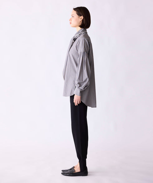 【SOI-MeME】stripe embroidery tie blouse