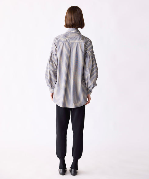 【SOI-MeME】stripe embroidery tie blouse