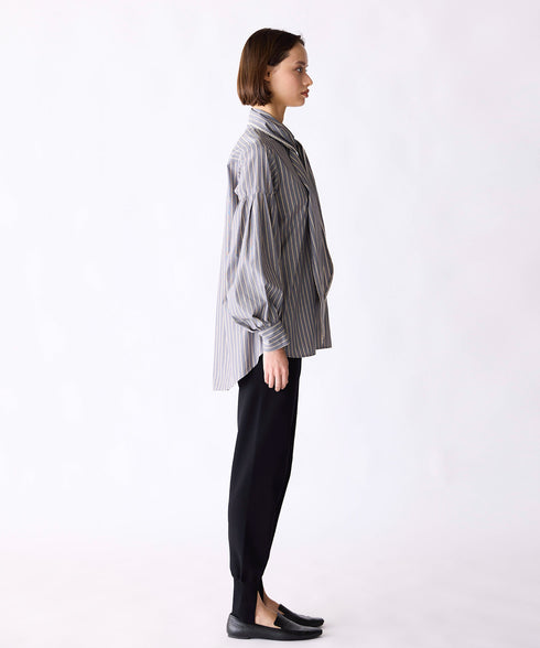 【SOI-MeME】stripe embroidery tie blouse