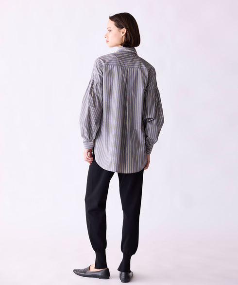 【SOI-MeME】stripe embroidery tie blouse