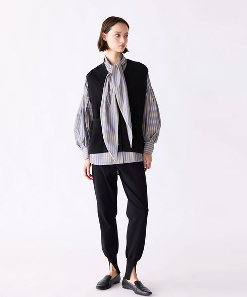 【SOI-MeME】stripe embroidery tie blouse