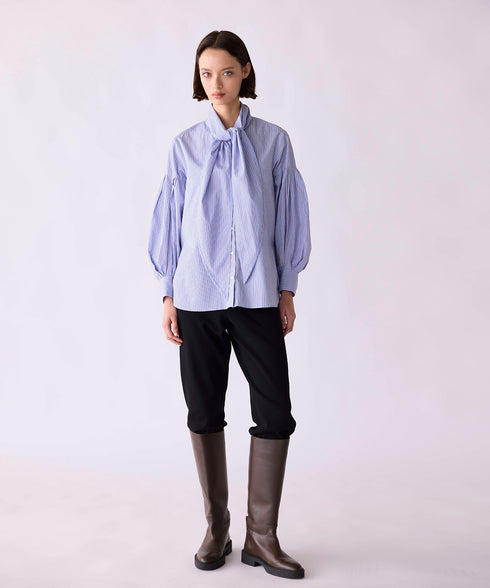 【SOI-MeME】stripe embroidery tie blouse