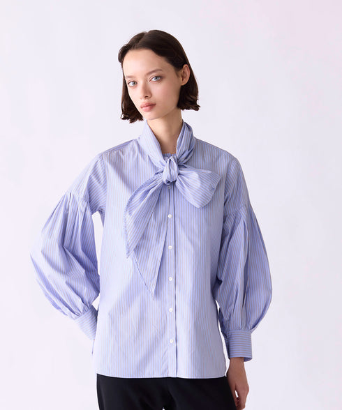 【SOI-MeME】stripe embroidery tie blouse