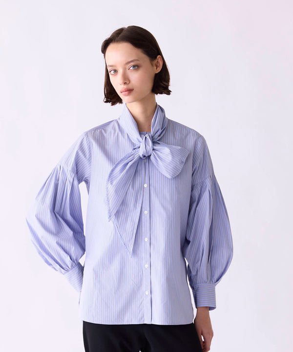 【SOI-MeME】stripe embroidery tie blouse