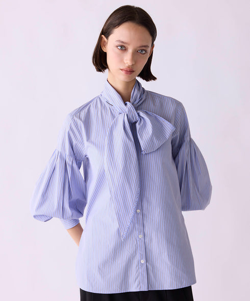 【SOI-MeME】stripe embroidery tie blouse