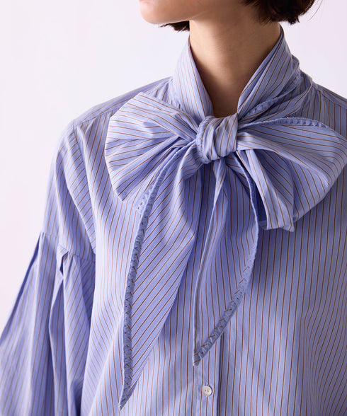 【SOI-MeME】stripe embroidery tie blouse