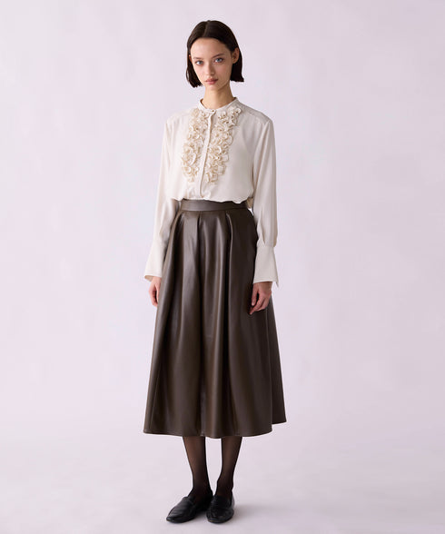 <8/28発売>【SOI-MeME】crystal pleats satin shirt
