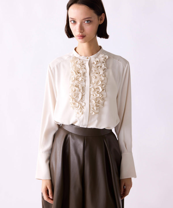 <8/28発売>【SOI-MeME】crystal pleats satin shirt