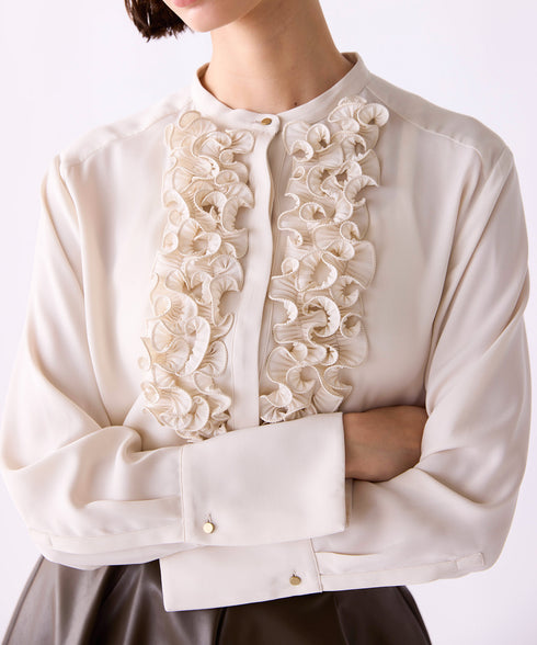 <8/28発売>【SOI-MeME】crystal pleats satin shirt