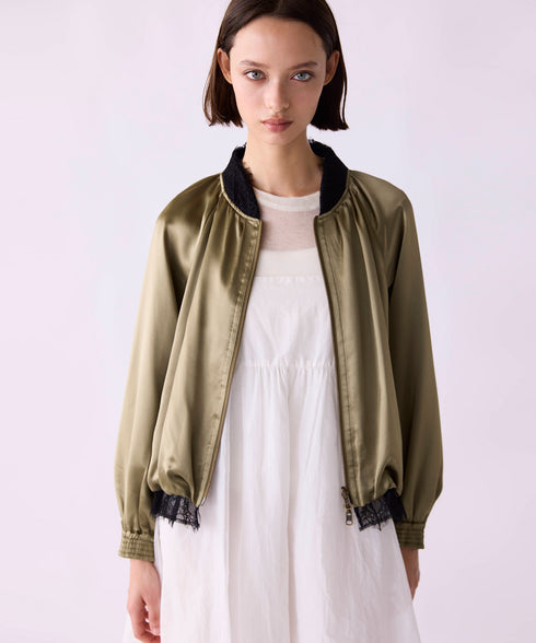 【SOI-MeME】eyelash lace satin reversible blouson