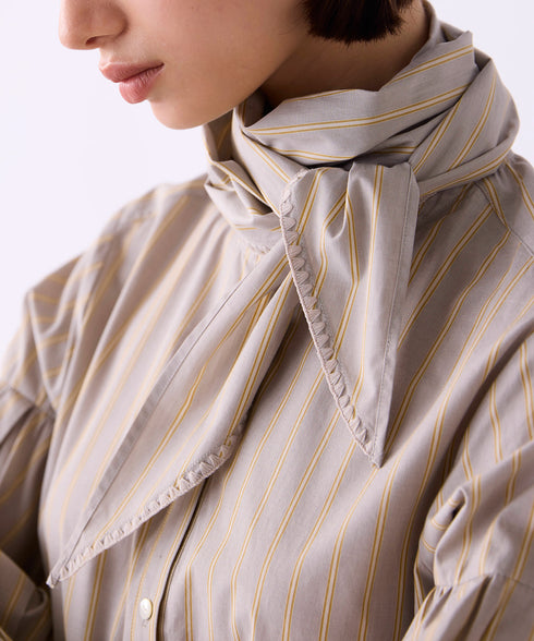 【SOI-MeME】stripe embroidery tie blouse