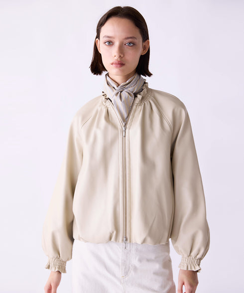 【SOI-MeME】stripe embroidery tie blouse