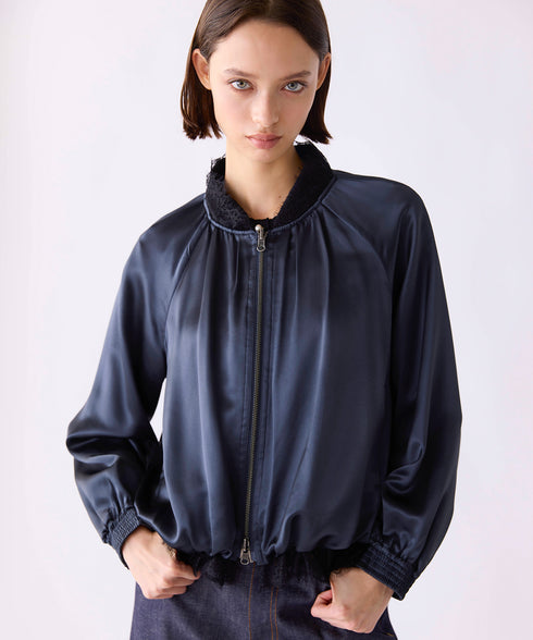 【SOI-MeME】eyelash lace satin reversible blouson