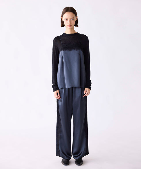 【SOI-MeME】eyelash lace satin drawstring pants