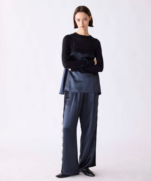 【SOI-MeME】eyelash lace satin drawstring pants