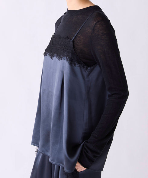 【SOI-MeME】eyelash lace satin camisole