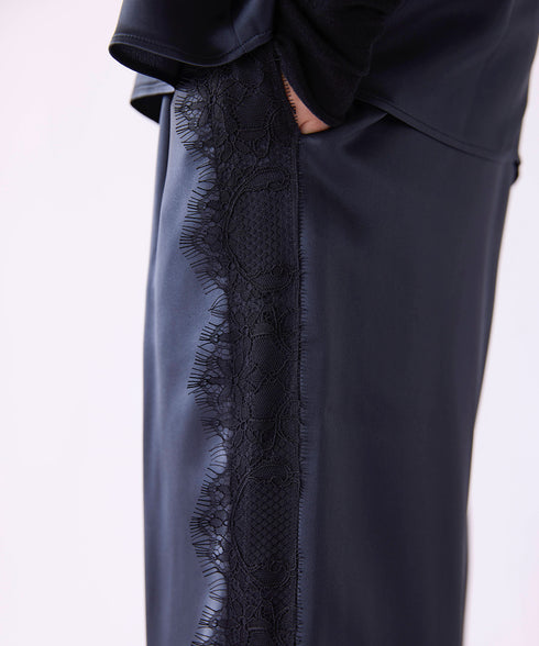 【SOI-MeME】eyelash lace satin drawstring pants