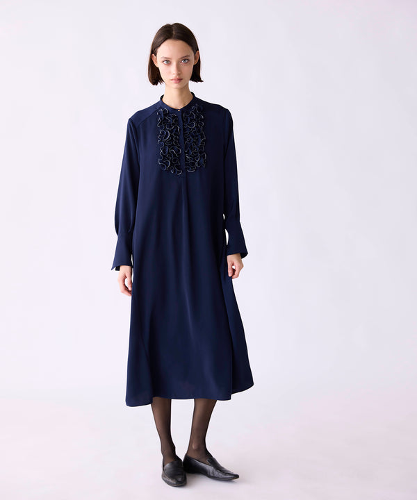 <8/28発売>【SOI-MeME】crystal pleats satin shirt dress