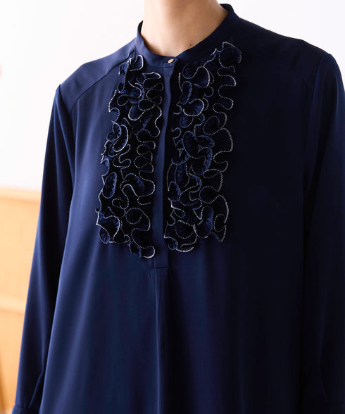 <8/28発売>【SOI-MeME】crystal pleats satin shirt dress