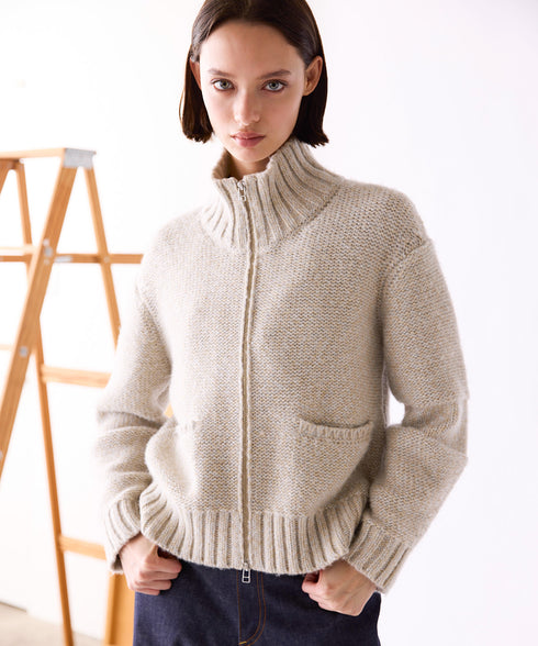 10/9発売予定【SOI-MeME】lame knit high neck blouson