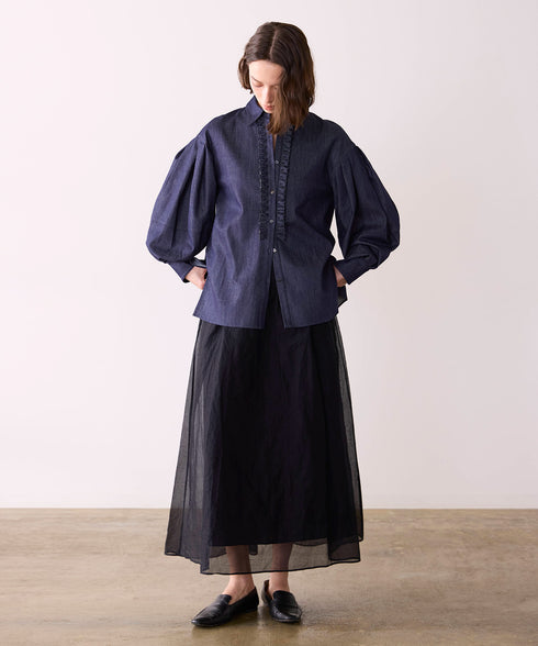 <8/28発売>denim tuck frill modern volume shirt