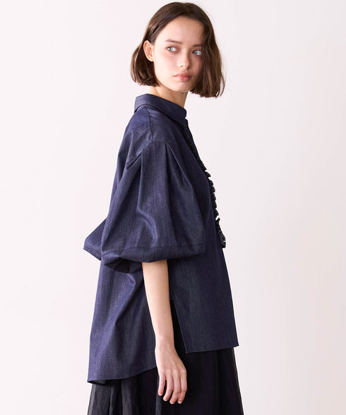 <8/28発売>denim tuck frill modern volume shirt