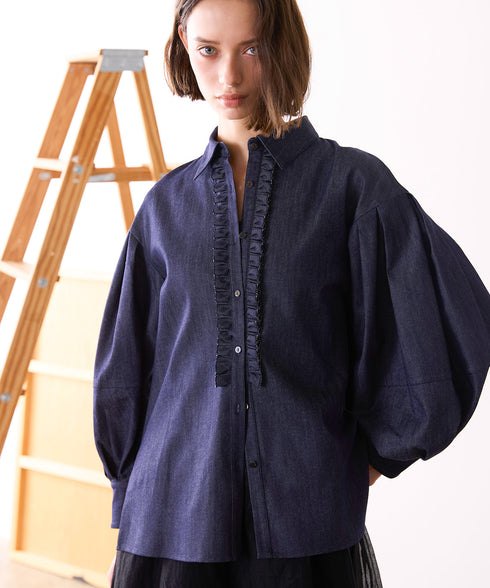 <8/28発売>denim tuck frill modern volume shirt
