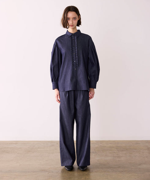 <8/28発売>denim tuck frill modern volume shirt