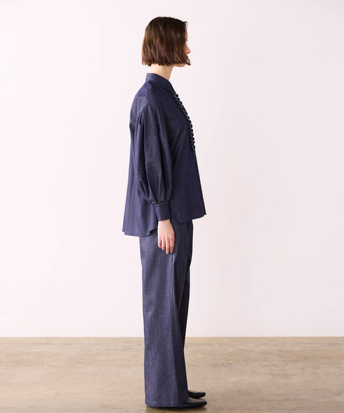 <8/28発売>denim tuck frill modern volume shirt