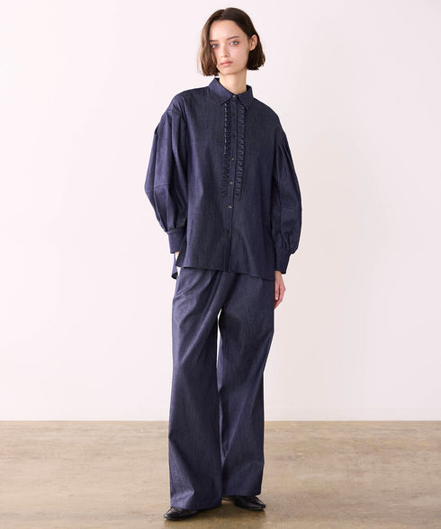 <8/28発売>denim tuck frill modern volume shirt