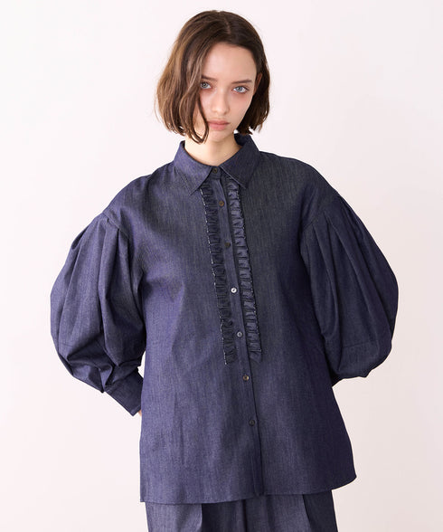 <8/28発売>denim tuck frill modern volume shirt