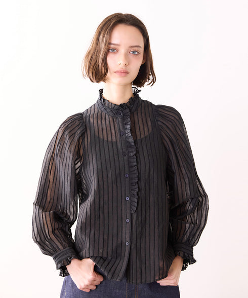 sheer velour volume sleeve blouse