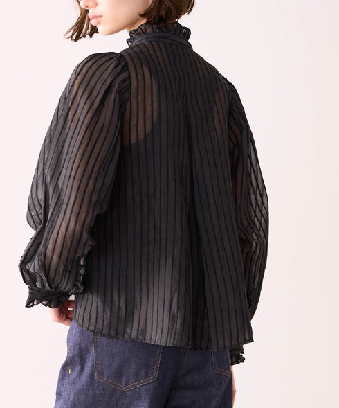sheer velour volume sleeve blouse